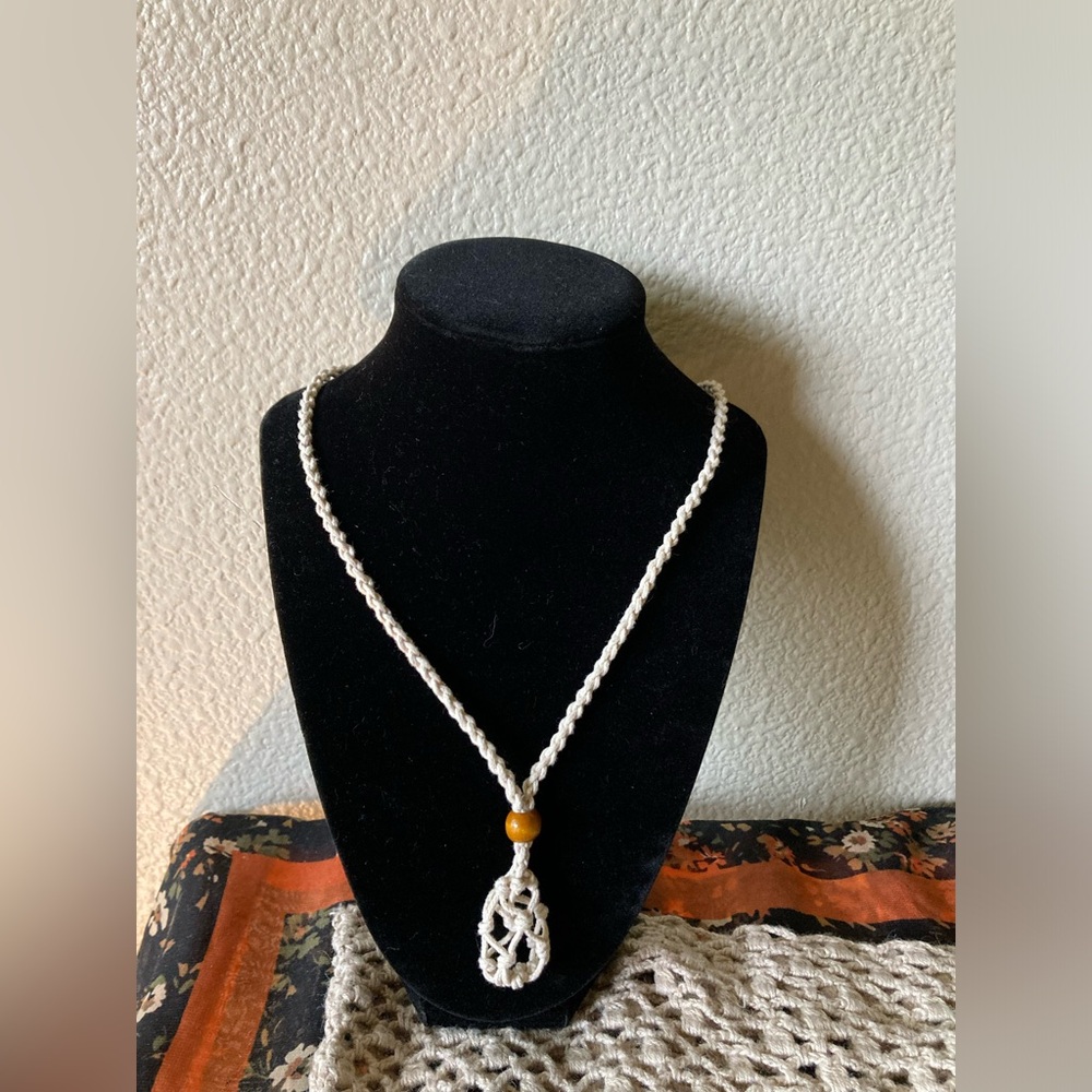 Cream Macramé Necklace with Wood Beads